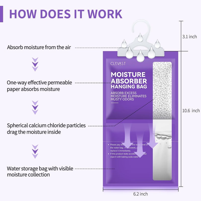 CLEVAST Moisture Absorbers Packets 10 Pack, Dehumidifier Bags for Closet, Scented Hanging Humidity Absorber in Wardrobes, Bedrooms, Bathrooms (Lavender) - Image 2